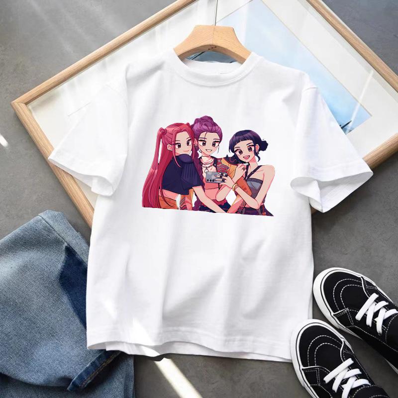 Детская одежда K-pop Demon Hunters Футболка с коротким рукавом Милая K-pop Demon Hunters Тигр Харадзюку Футболка для мальчиков девочек