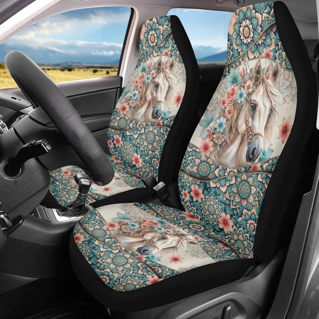 Чехлы на сиденья автомобиля Bulopur Black Boho Цветочные, Только для передних сидений, для женщин и мужчин, с карманом-органайзером, для автомобилей, внедорожников, грузовиков, седанов