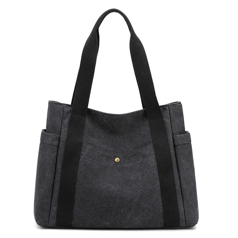Canvas Tote Bag For Women With Zipper Pockets And Retro Style For Daily Use