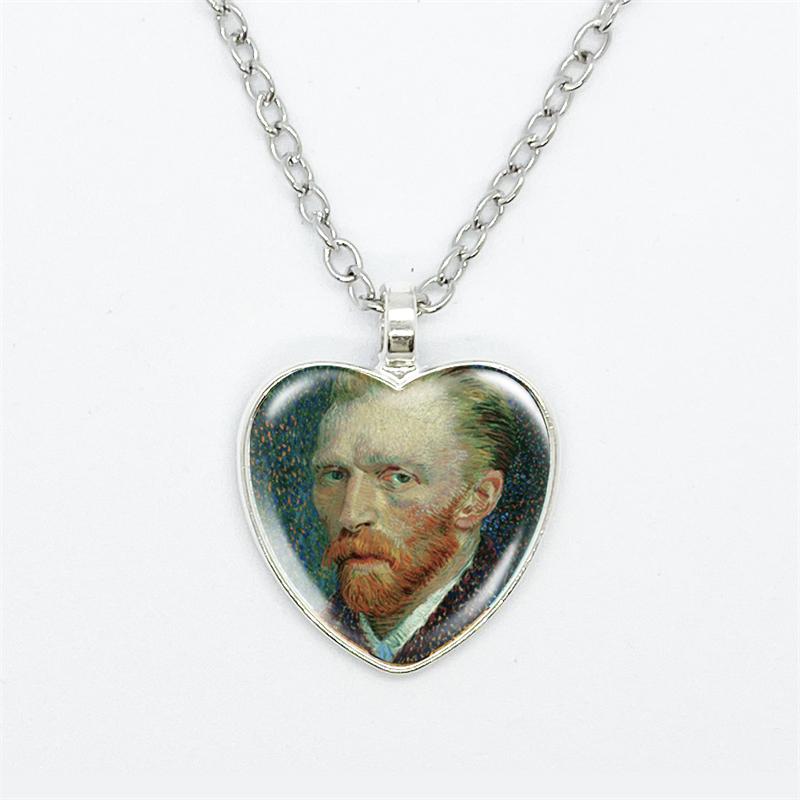 Модное ожерелье Ван Гога «Звездная ночь» с подсолнухом, стеклянный кабошон, подвеска в виде сердца с принтом, фото ожерелья