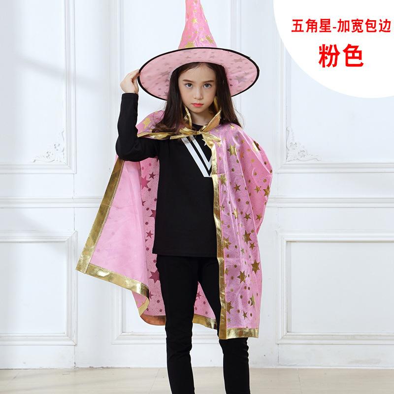 Halloween Cape Cape P Children's Party Show Wizard Wizard Bronzing Five Star Cape Hat Set