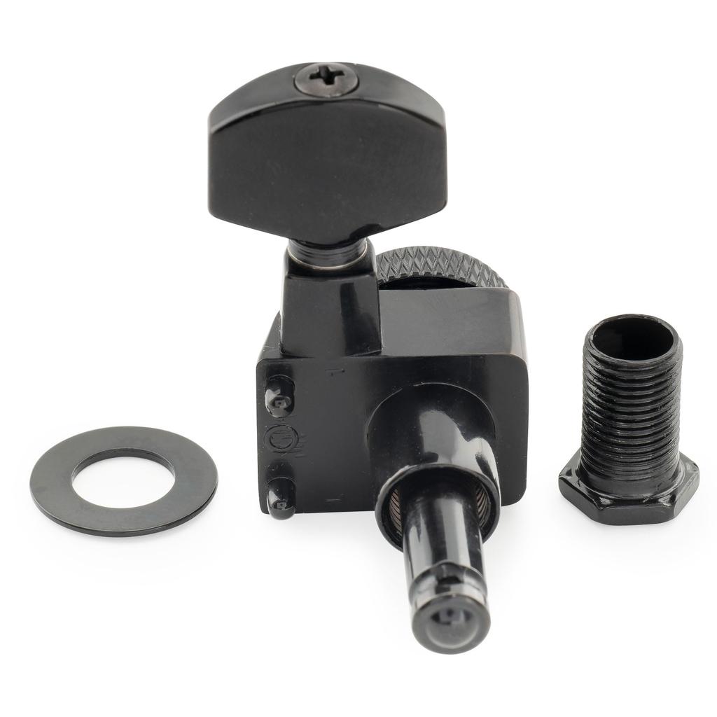 Musiclily Pro Locking Tuning Pegs with Gear Hex for Fender and Electric Black Left-Handed 6-Row, 2-Pin 181 Ratio, Buttons, Strat, Telecaster,