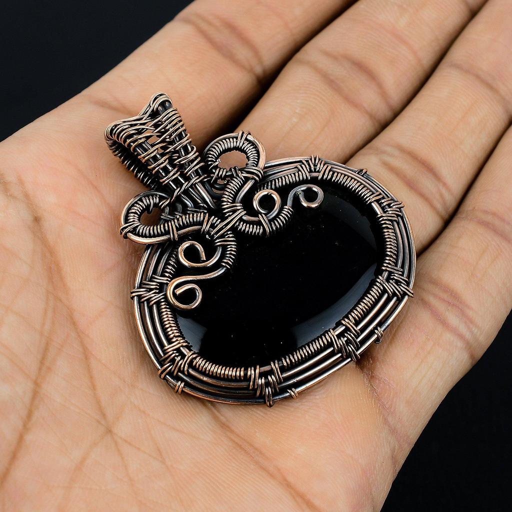 Украшения из черного оникса, Кулон, обернутый медной проволокой 999 пробы, Ювелирные изделия из драгоценных камней ручной работы, Подарки для жены, Совершенно новый кулон