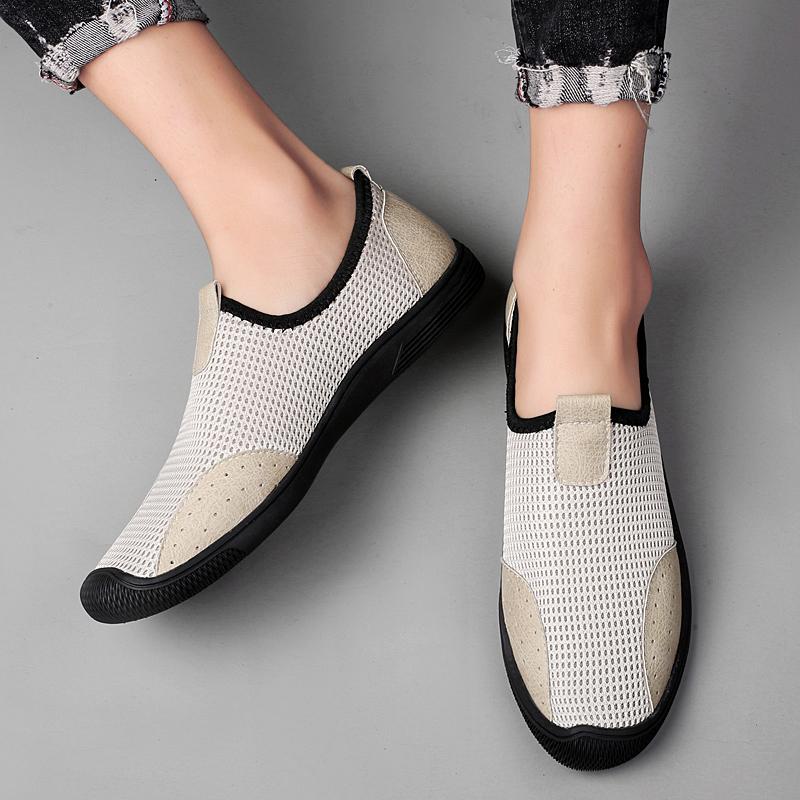 High Quality Brand Men's Mesh Shoes Breathable Lightweight Flat Shoes Versatile Gray Men's Walking Leisure Shoes Non Slip