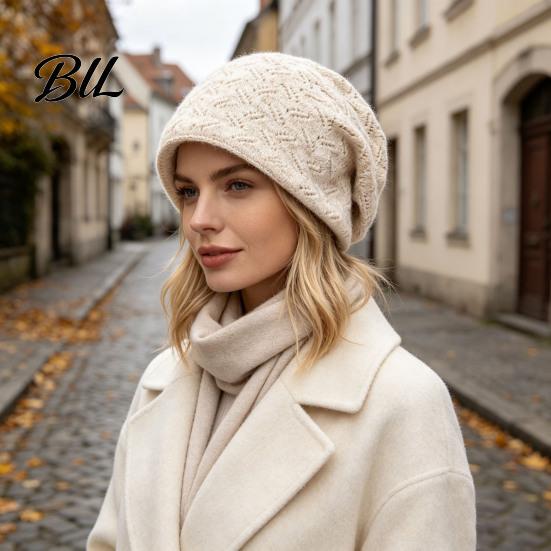 Retro Diamond Texture Knit Hat Winter Beanies for Women, Thick Slouchy Skull Cap with Warm Woolen Cold Weather Texture, Soft Cozy Casual Outdoor