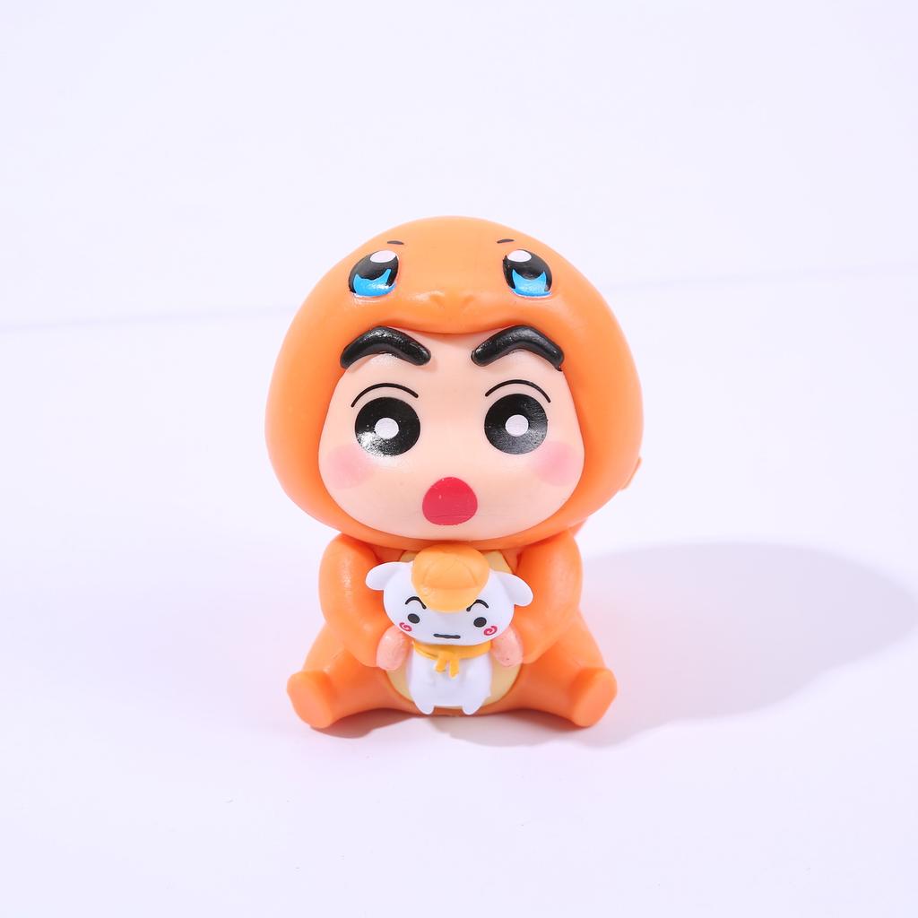 6pcs/set Crayon Shin chan Psyduck Eevee Charmander Bulbasaur Squirtle Action Figure Collection Model Toys