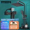 Shower Set 3 Function Black Square / Round Shower Head Bathroom Stainless Steel Wall Hand Shower Faucet Double Out