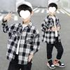 Boys' Plaid Long Sleeve Shirt Jacket, Spring & Autumn 2025, Korean Style, Trendy & Loose Fit for Big Kids.