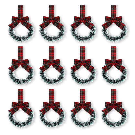 Mini Christmas Cabinet Wreaths 5.1 Inch Small Kitchen Xmas Decor with Red Ribbon Bow Plastic Rattan Fabric Window Door Office Holiday Decoration