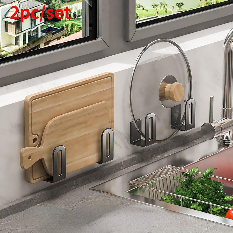 1 Pair Cutting Board Pot Cover Rack Sink Sponge Organizer Bathroom Multifunctional Wall Mounted Stainless Steel Kitchen Holder