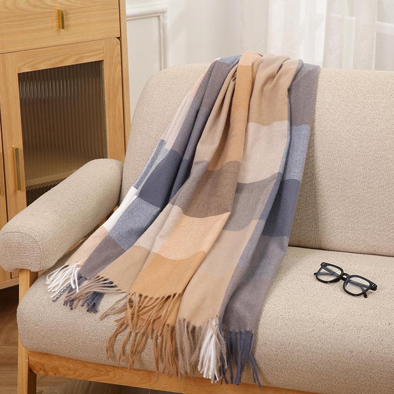 2025 Autumn/Winter Plaid Scarf for Women - Sweet Japanese & Korean Style, Warm Neck Warmer, Fashionable Imitation Cashmere Shawl