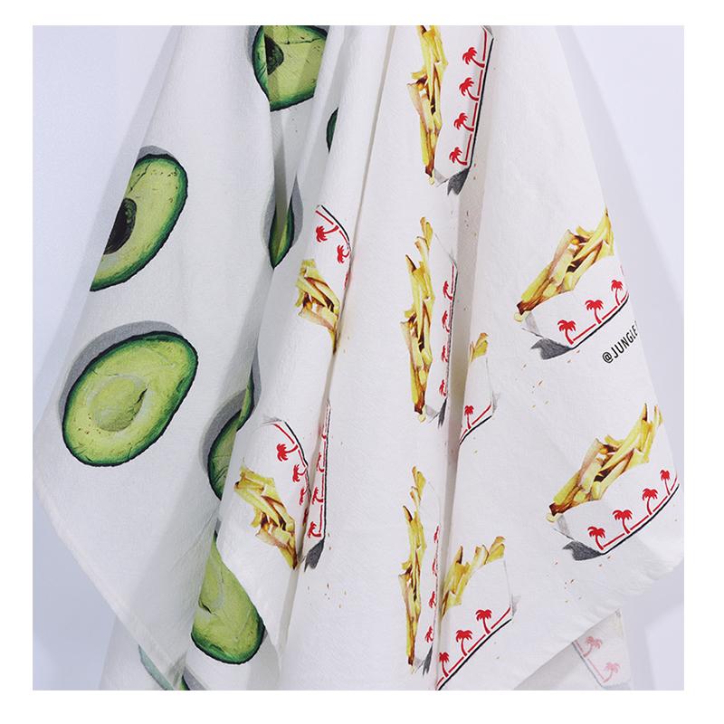 No Fading Custom Logo Digital Printed Tea Towels 100% Organic Cotton Linen Absorbent Kitchen Cleaning Dishcloth Tea Towel