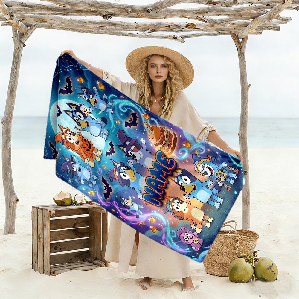 Halloween Costume Parade Customized Name Beach Towel Soft Durable Quick-Dry Suitable for Swimming Gym Camping Yoga Vacation