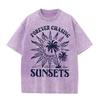 2026forever Chasing Sunsets Vintage Sun Palm Tree Ocean Graphic Beige Washed T Shirt Summer Beach Vacation Casual Oversized Unis