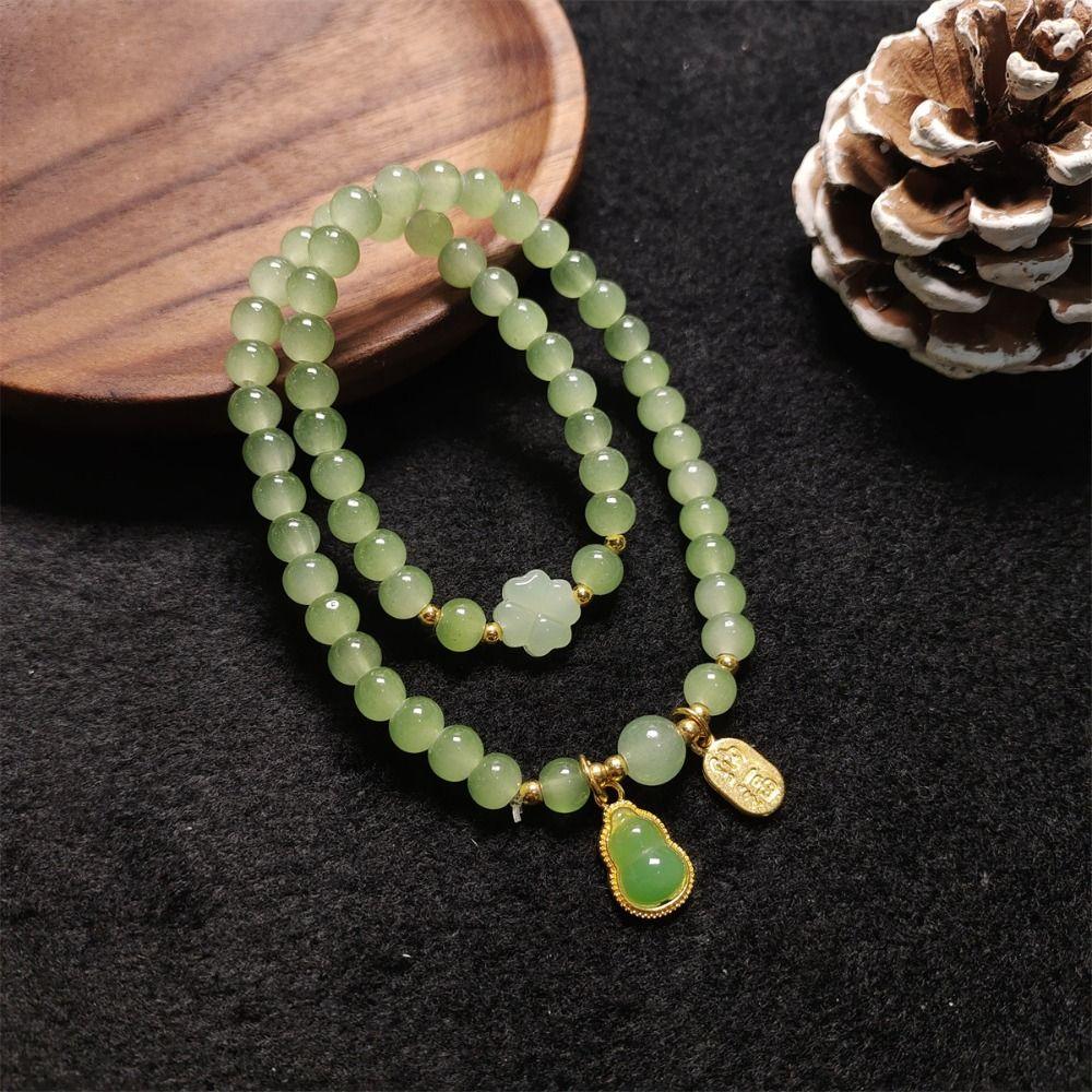 Glass Bead Double-layer Bracelet Green Hand Chain Classic Beaded Bracelet  Daily Wear