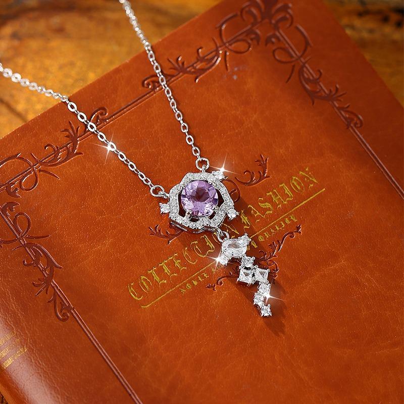 Natural Crystal Stone Rose Pendant Necklace S925 Silver High-End Floral Cut Colored Gem Fashion Gift Jewelry for Women