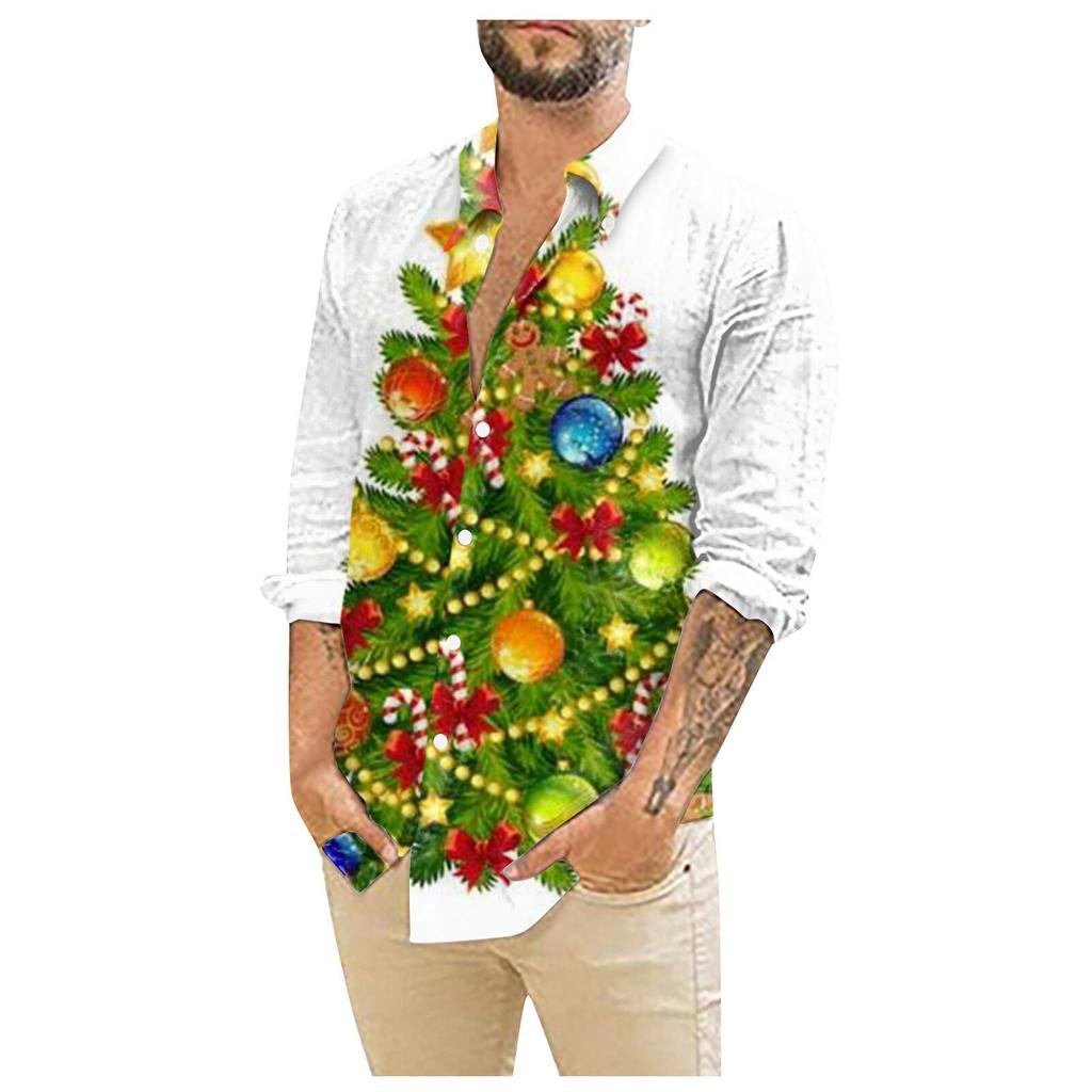 Мужские рождественские рубашки с длинным рукавом и цветочным принтом, топы на пуговицах, забавная милая классическая рубашка с рисунком