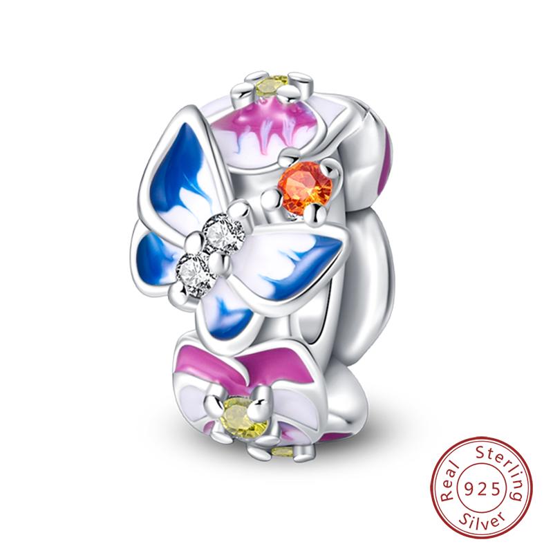 Springtime 925 Silver Sparkling Zircon Colorful Butterfly Charms Beads Fit Qikaola Bracelets DIY Birthday Jewelry Gifts