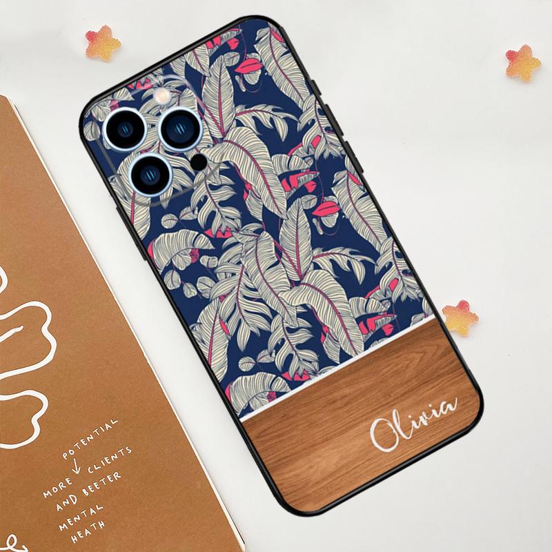 Персонализированный деревянный чехол с цветочным узором из листьев для Apple iPhone 12 13 Mini 11 14 15 16 Pro Max Plus X XR XS Max Coque