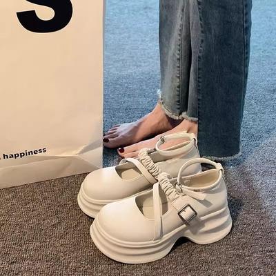 Туфли Мэри Джейн на толстой подошве, маленькие кожаные туфли, женские, весенняя мода, универсальные, с открытым мыском, одинарные туфли, женские, на мягкой подошве