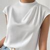 Fashion Loose Sleeveless Base Casual Shirts for Women Summer Tops Elegant Solid Stand Collar Loose Women Blouses Slim Simple Office Ladies Shirt 26395