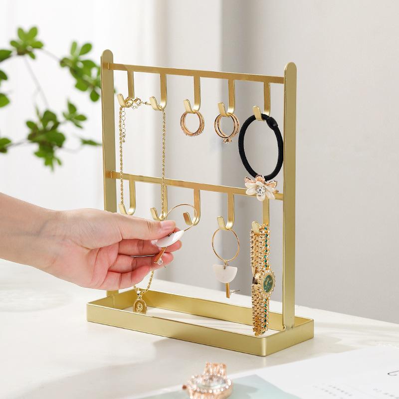 2 Tier Metal Jewelry Display Stand Earring Necklace Holder Organizer Rack Multipurpose Jewelry Storage for Dresser Vanity Table