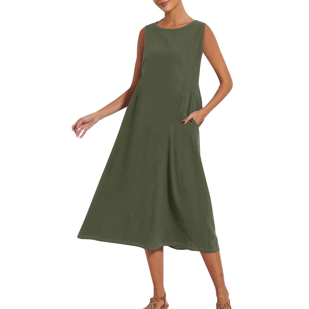 Женское модное летнее однотонное свободное платье без рукавов свободного кроя средней длины