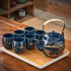 Black Glazed Large Capacity Tea Set Minimalist Japanese Ceramic Lifting Beam Pot Tea Cup Set Household Use