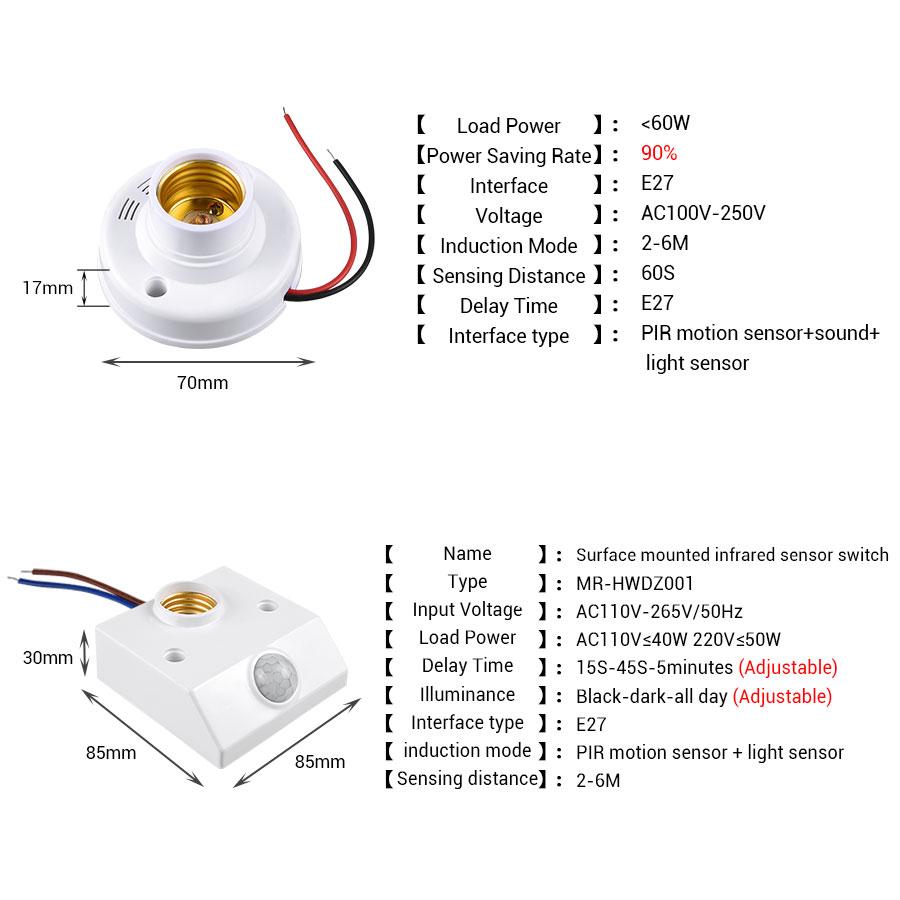 E27 Lamp Bases 100-240V Automatic Human Body Infrared PIR Sensor Bulb Light PIR Motion Detector Wall Lamp Holder Socket