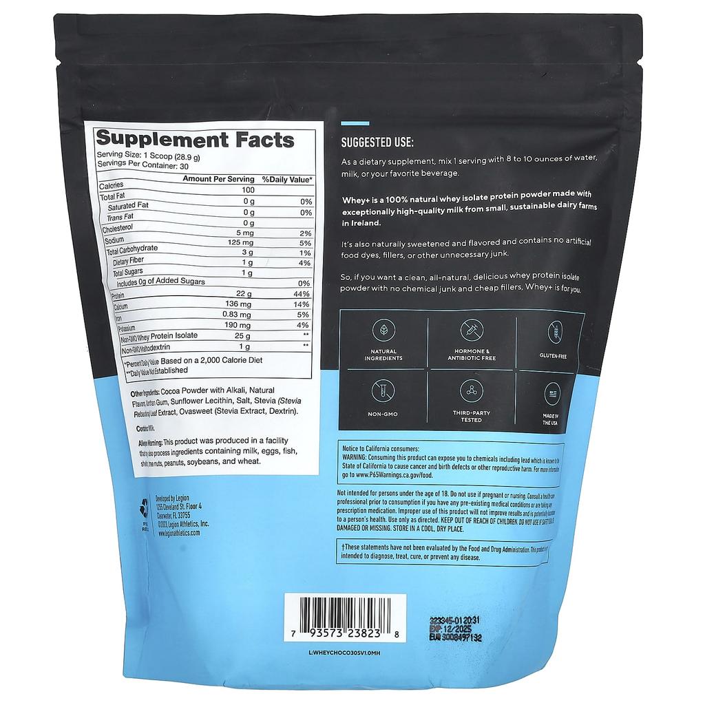 Legion Athletics Whey+, Whey Protein Powder, Dutch Chocolate, 1.91 Lb (867 G)