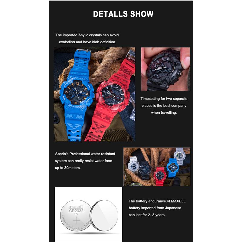 SANDA Waterproof Men's Watch Electronic Fashion Multifunctional Outdoor Watch Sports Watch