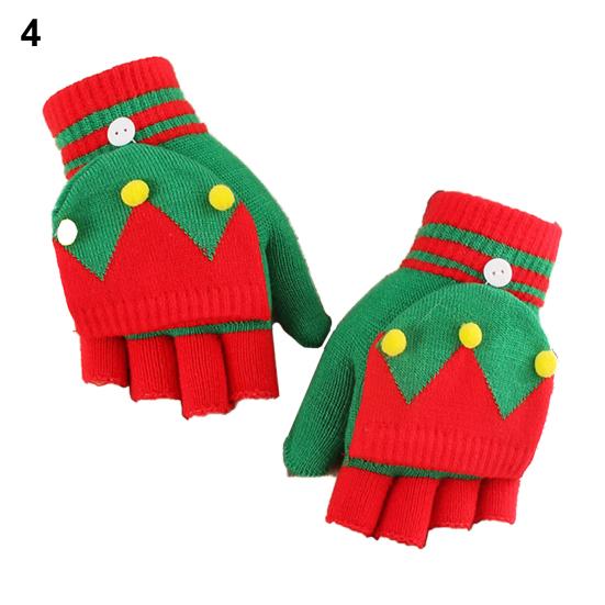 Женские перчатки с откидной крышкой и рисунком лося, зимние утолщенные теплые рождественские перчатки с половиной пальца