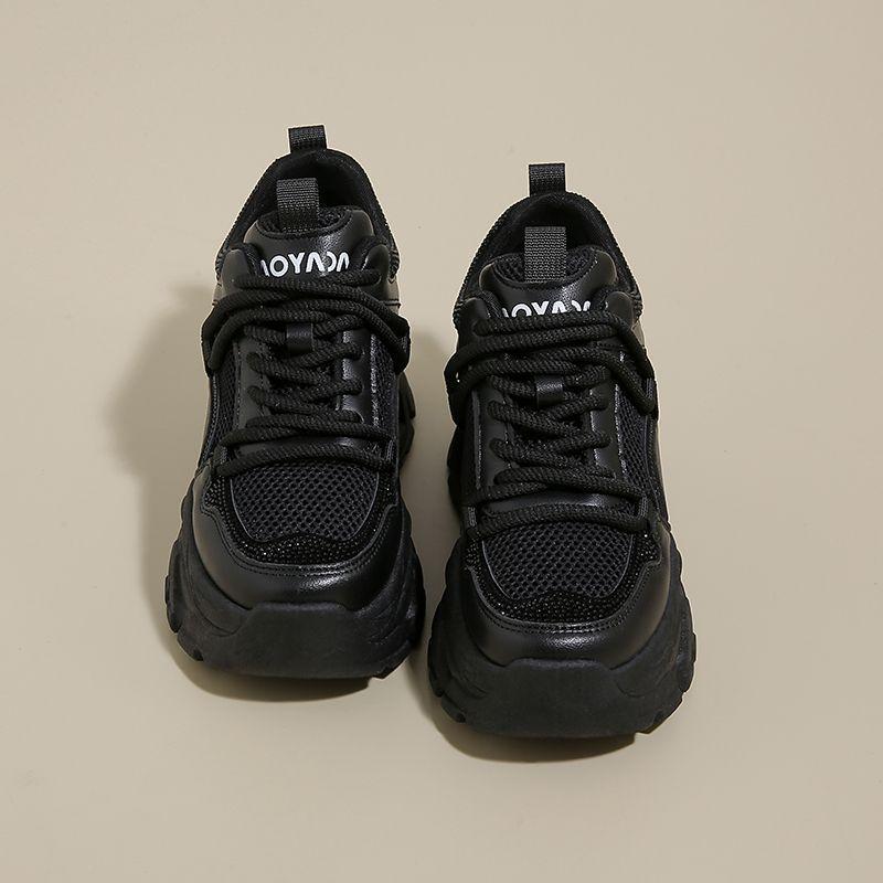 Женские повседневные сетчатые кроссовки на внутренней платформе, женская обувь 2025, дышащие, на толстой подошве, новые осенние, с яркими бриллиантами