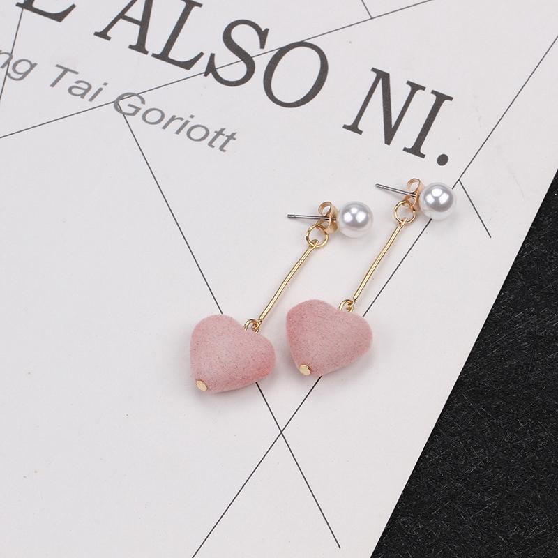 Осень и Зима, Фланелевые Асимметричные Серьги с Персиковым Сердцем Любви, Серьги с Жемчугом и Сладким Темпераментом