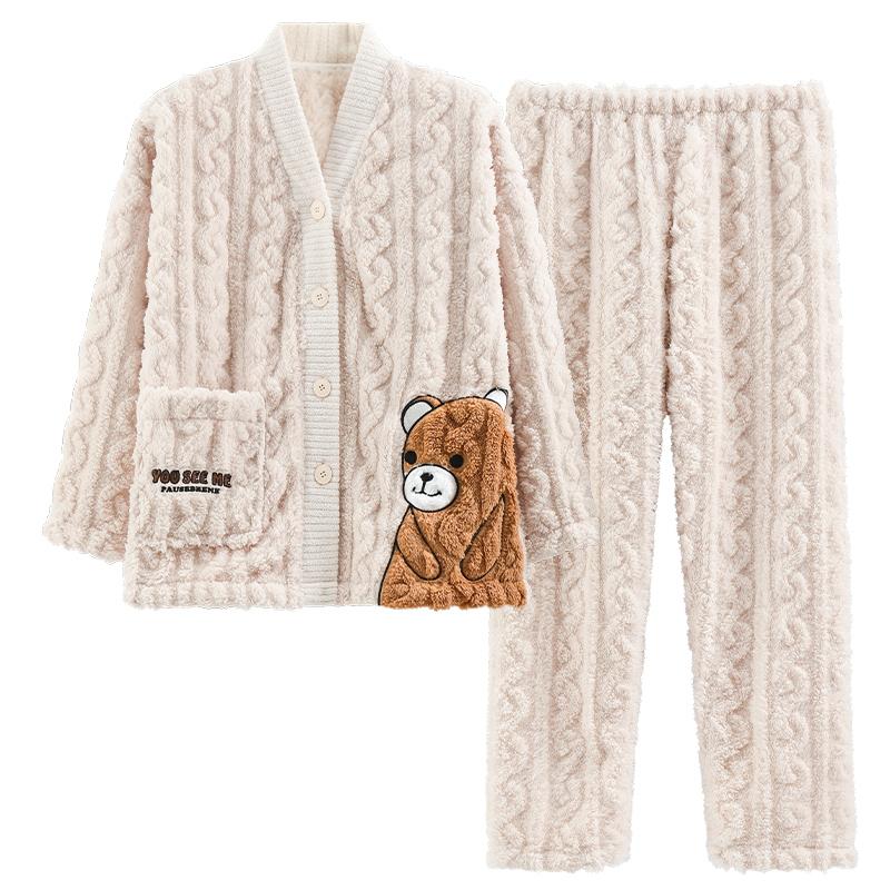 Пижамный комплект из женской фланели большого размера, зимняя утепленная женская пижама