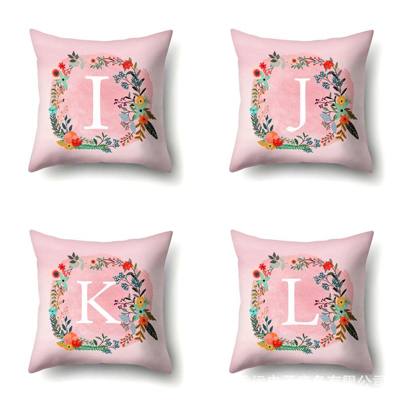 Полиэстеровая наволочка Розовый цветок Домашнее украшение Принт 26 английских букв Наволочка для подушки