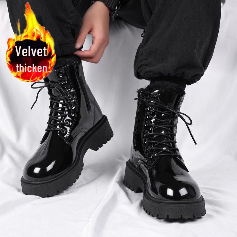 COS Men's Genuine Leather British Style Height-Boosting 10cm Motorcycle Martin Boots