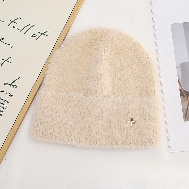 Осенне-зимняя шерстяная шапка для женщин, плюшевая, новая корейская версия, универсальная, теплая, с защитой ушей, утолщенная, модная вязаная шапка