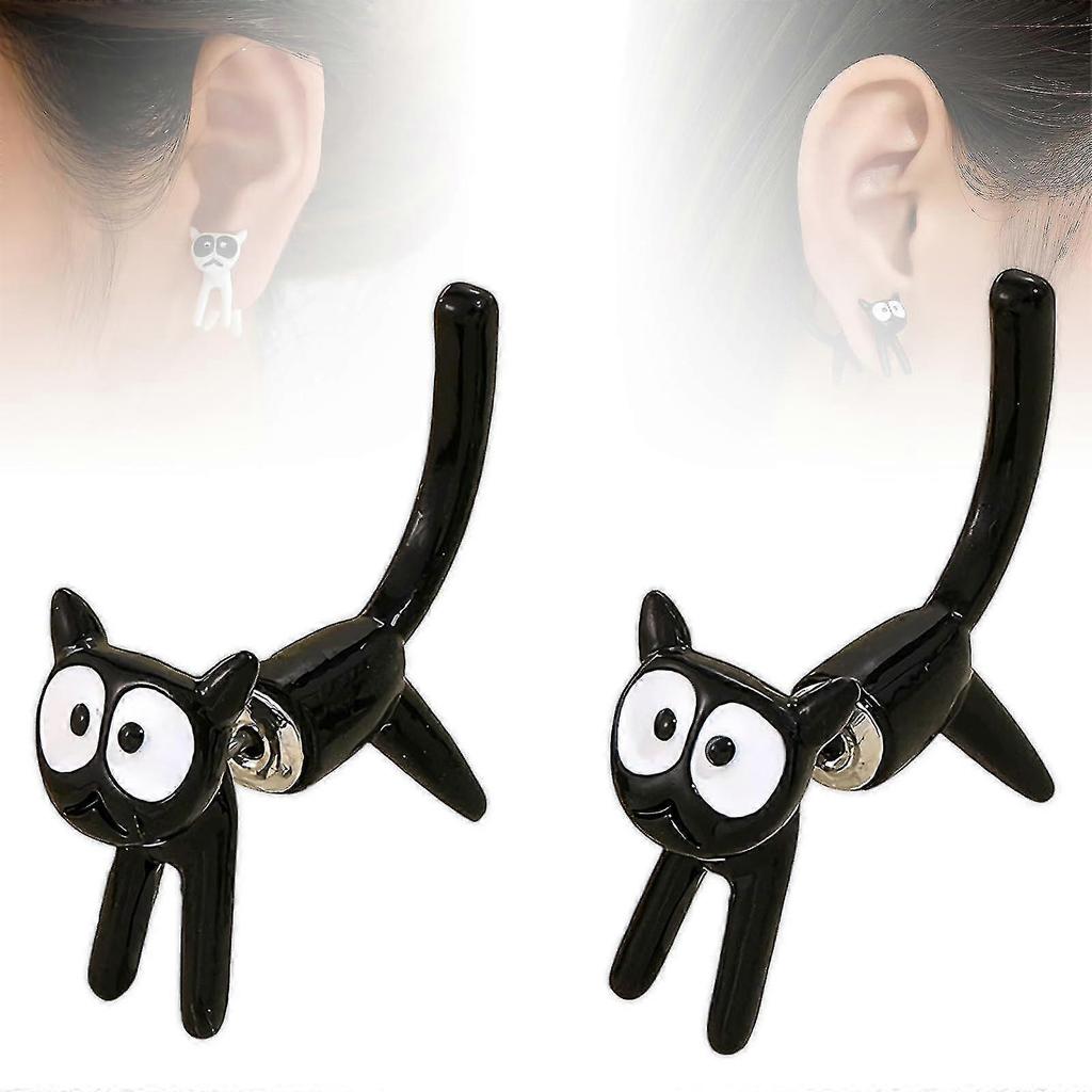 Cartoon Cat Decor Earrings, 3D Double Sided Black Cat Ear Stud Earrings, Cute Anime Animal Earrings, Personalized Pierced Ear Studs Jewerly Gift Earri