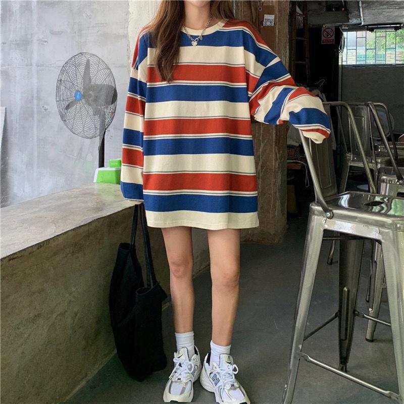 Women's Trendy Loose Striped Long Sleeved T Shirt
