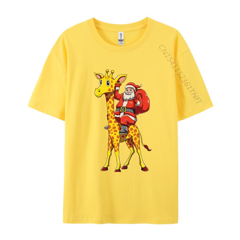 Santa Riding Giraffe Christmas Giraffe TShirt Print Tshirts for Unisex Camisa Cotton Tshirts Cream T Shirt