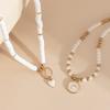 Pastoral Imitation Crystal Heart-shaped Necklace, Simple Soft Pottery Piece Beaded Moon Necklace Set for Women