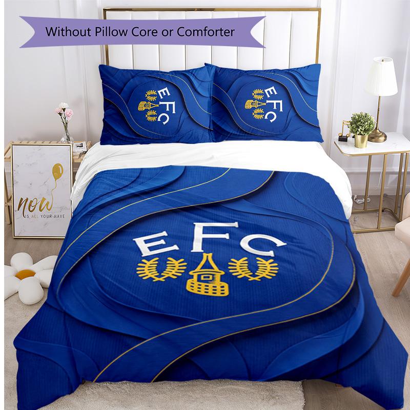 Everton Football Printed 3 Pieces Bedding Set, Comfortable Skin Friendly Bedroom Duvet Cover Set