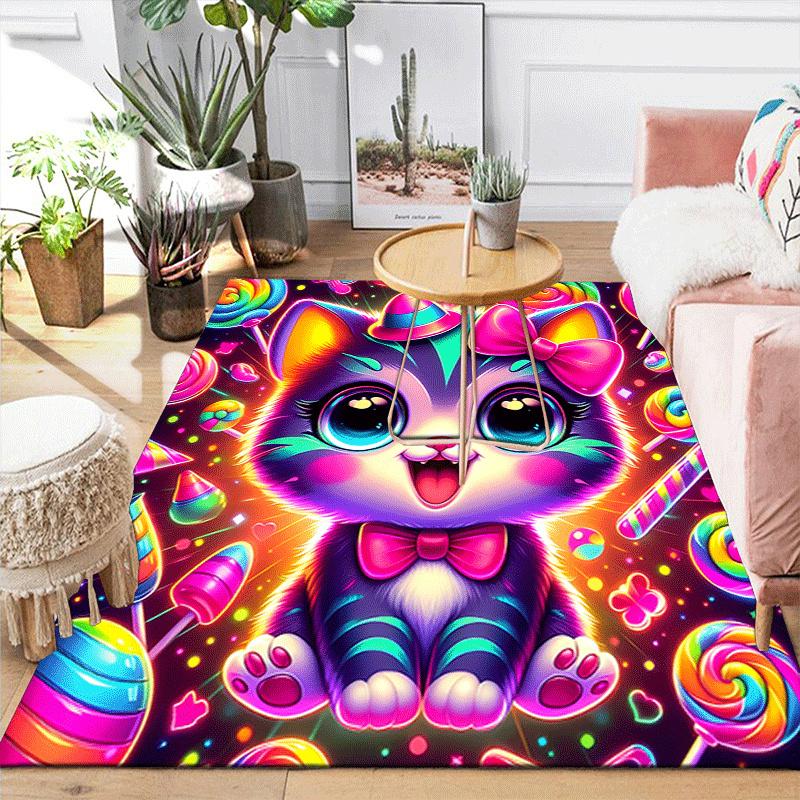 1pc Candy Cat Design Area Rug - Soft, Anti-Slip, and Durable Gaming Room Decor for Bedroom