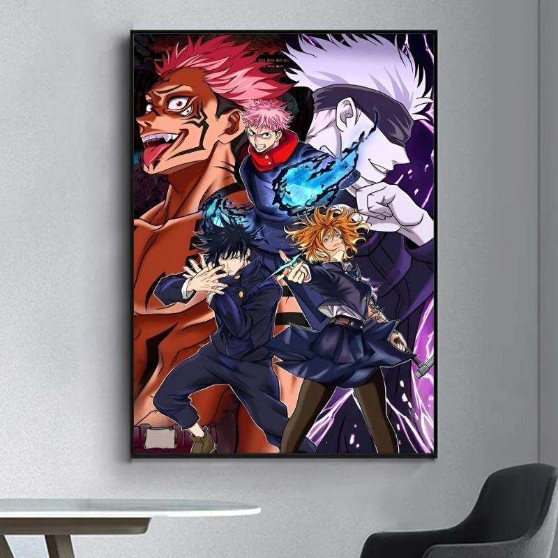 Аниме Постер Jujutsu Kaisen Фэнси Постер Наклейка на стену для гостиной бара Винтажная декоративная картина Средний