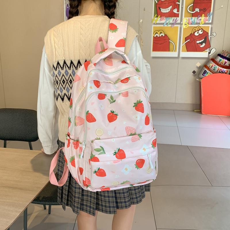 Рюкзак Студенческий школьный женский рюкзак с клубничным принтом