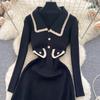 Knitted dress Women Autumn and Winter New High Sense Chic Waist Hugging Slimming Temperament Lapel Sweater Dress