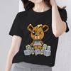 Summer Women's T-Shirts Kawaii Cartoon Teddy Bear Pattern Ladies Tops Female Black All-match O-neck Short Sleeve Tees Clothing