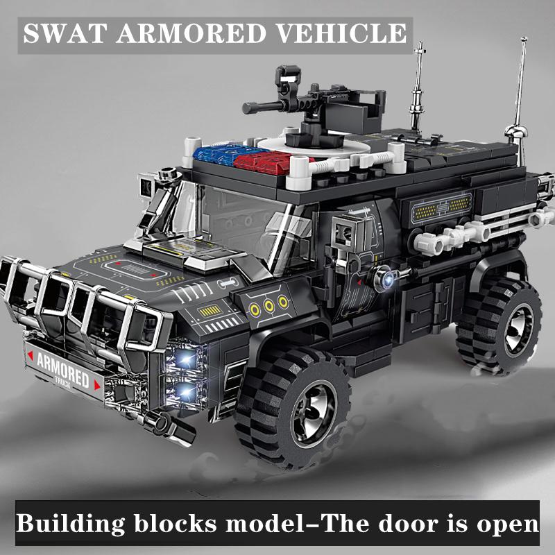 Игрушечный бронированный автомобиль SWAT времен Второй мировой войны, армия, солдаты, городская полиция, собранный из строительных блоков, кирпичиков, подарок для детей и автолюбителей.