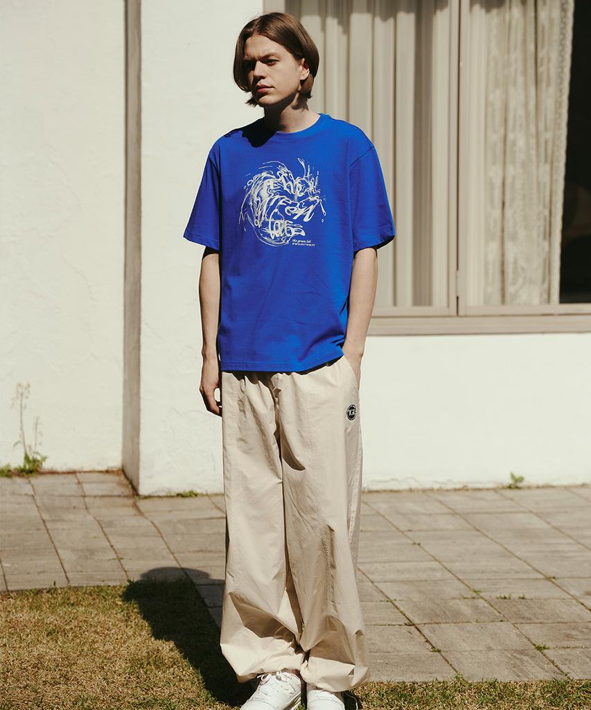 THE GREEN LAB Water Vintage Graphic Short Sleeve T-Shirt [Blue]